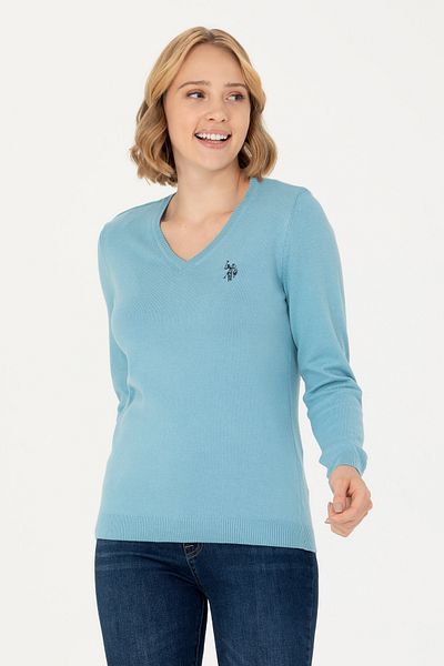 U.S. Polo Assn. Women's Blue V-Neck Basic Sweater 50276570 -Vr036