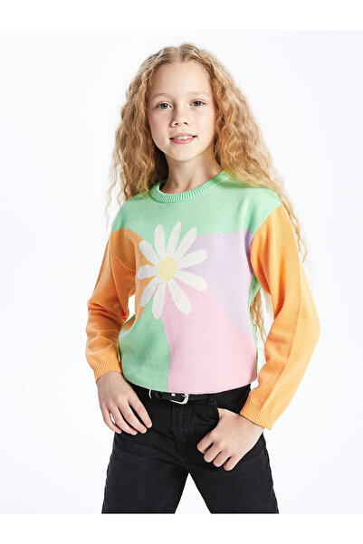 LC Waikiki Lw - Dívčí pletený svetr s dlouhým rukávem se vzorem Crew Neck