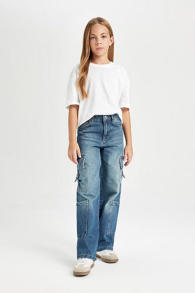 DeFacto Pantaloni de jeans cu picioare largi pentru fete - Buzunar cargo, D7176a824wn