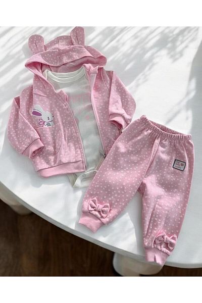Necix's Rabbits Baby Girl Triple Set with Polka Dot Jacket