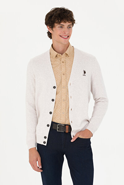 U.S. Polo Assn. Erkek Taş Melanj Basic Triko Hırka 50275843-VR225