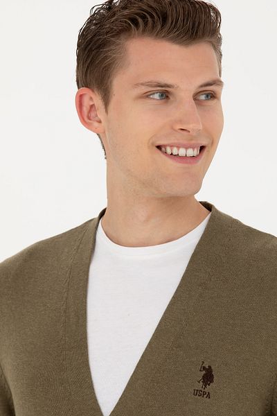 U.S. Polo Assn. Ανδρική πλεκτή ζακέτα Khaki Melange Basic 50275843 -VR125