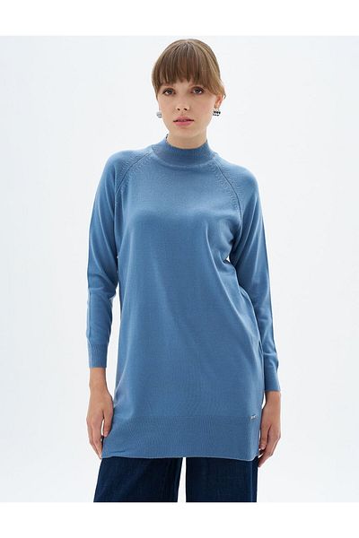 Kayra Πλεκτό μπλουζάκι με μισό ζιβάγκο Crown Blue