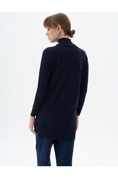 Kayra Navy Blue Knitwear Tunic - Half Turtleneck