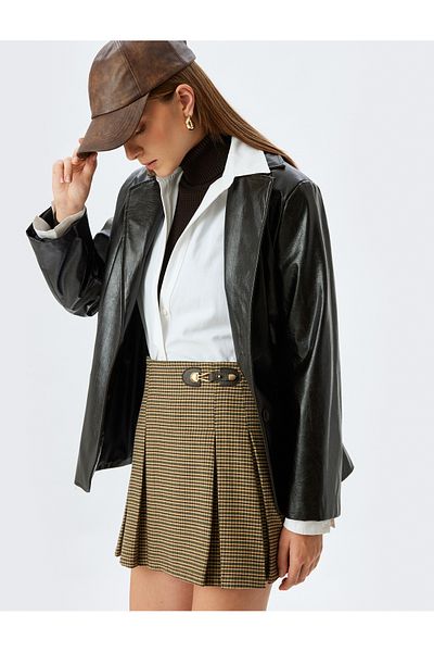 Koton Mini Pleated Skirt A-Line with Metal Accessory Detail