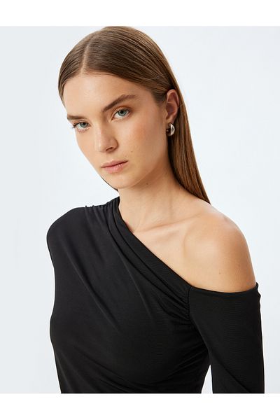 Koton Asymmetrical Off-The-Shoulder Blouse Long Sleeve