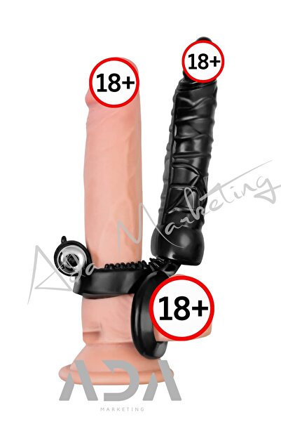 Ada Marketing Titreşimli Anal Dildo Aparatı - Titreşimli Penis Eki, Siyah, 24 cm