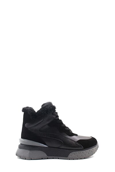 Ayakkabıhane Kaliteli Hakiki Deri Siyah Kadın Yüksek Taban Bot AH087571126123858