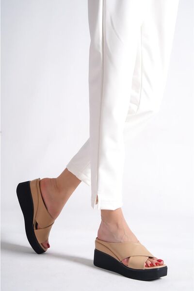 Taran Emma Women's Slippers - Stylish, Comfortable Wedge Heel and Cross Detail