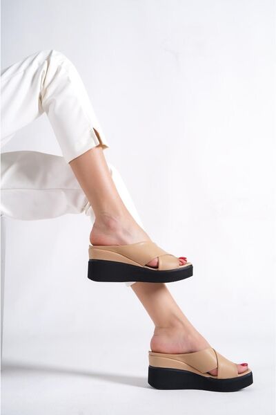 Taran Emma Women's Slippers - Stylish, Comfortable Wedge Heel and Cross Detail