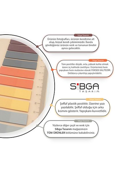 sibga tasarım Transparent Colored Postit Post-it Post It.Bookmark Bookmark Postit Sticker Note Paper 200 Sheets