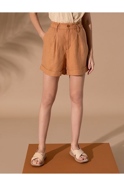 Pierre Cardin شورت برمودا كبير الحجم من الكتان البني 50262678 -VR233
