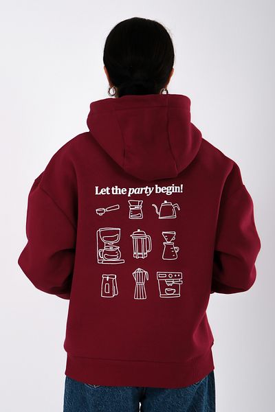 Coredra Women's Burgundy Coffee Party Relaxed Fit Hoodie