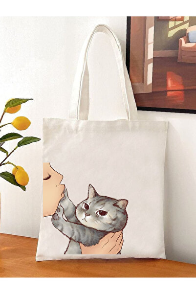 Cemira Kedi British Tote Bag Bez Çanta