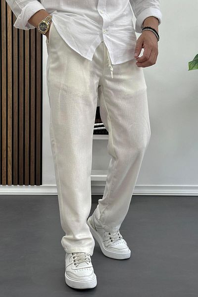 Edwox Ανδρικό λινό παντελόνι casual κοπής Λευκό Edw138