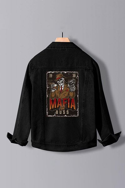 Edwox Ανδρικό τζιν μπουφάν Black Slim Fit - Back Printed, Edw194