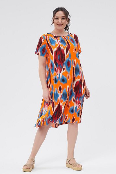 Ebsumu Rochie de damă cu guler rotund cu model Tie-Dye portocaliu