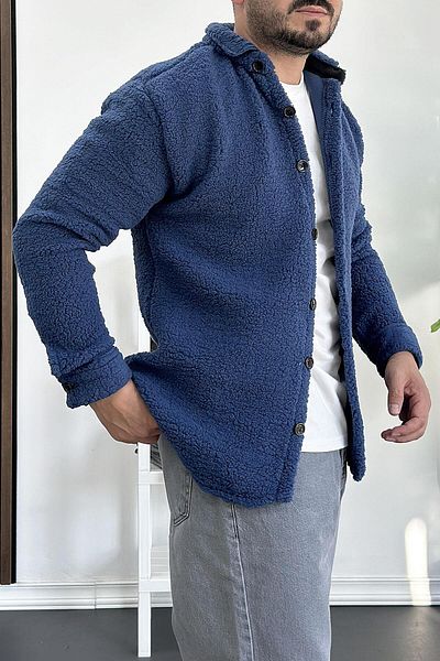 Edwox Ανδρική βελούδινη ζακέτα Slim Fit Blue Edw203