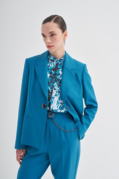 BİRELİN Kuşgözü Detaylı Yün Ceket Turkuaz