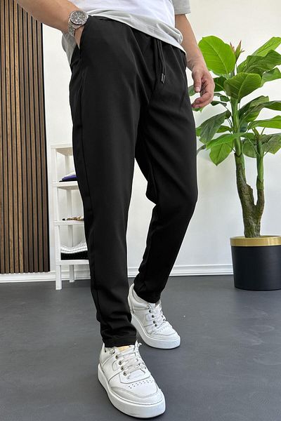 Edwox Black Slim Fit Jogger Pants - Edw114, Double Leg and Elastic Waist