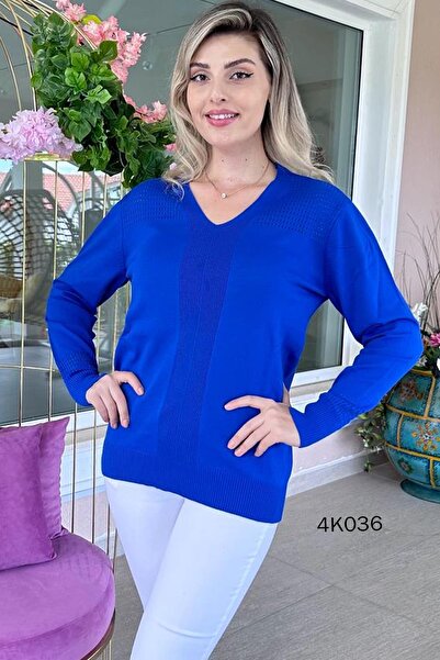 İnce Topuk V Yaka Ajurlu Triko Bluz 4K036