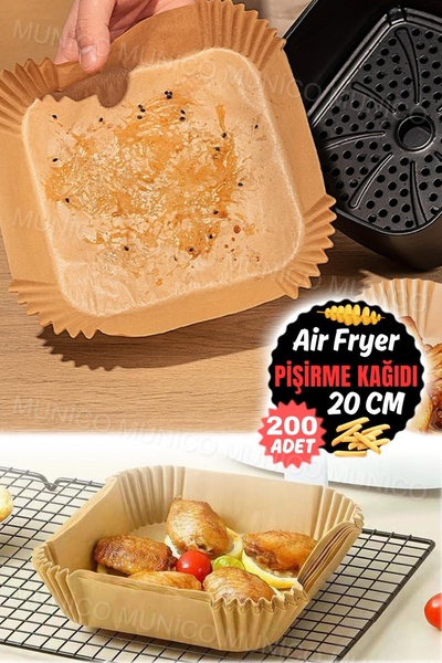 200 Parça Hava Fritöz Tek Kullanımlık Parşömen Kağıt Yağ geçirmez Kare Yapışmaz Pişirme Kağıdı