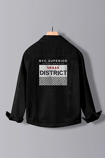 Edwox Men's Slim Fit Back Printed Denim Jacket Black Edw191