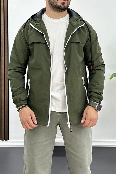 Edwox White Zippered Green Men's Seasonal Jacket - Hooded Edw170