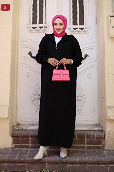 Cardella Κοτλέ Πλεκτό Φόρεμα - Φόρεμα Hijab με γιακά με φερμουάρ