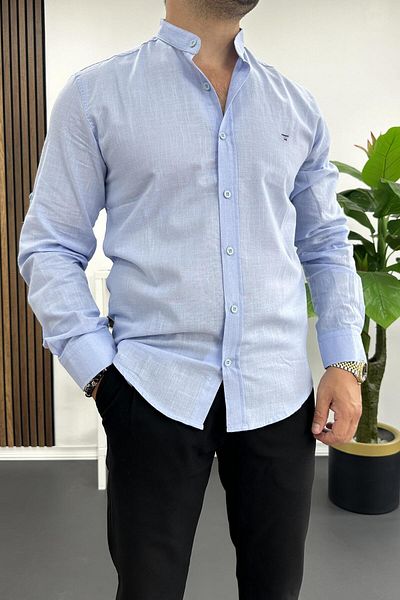 Edwox Light Blue Cotton Long Sleeve Men's Shirt - Prevailing Collar Edw174