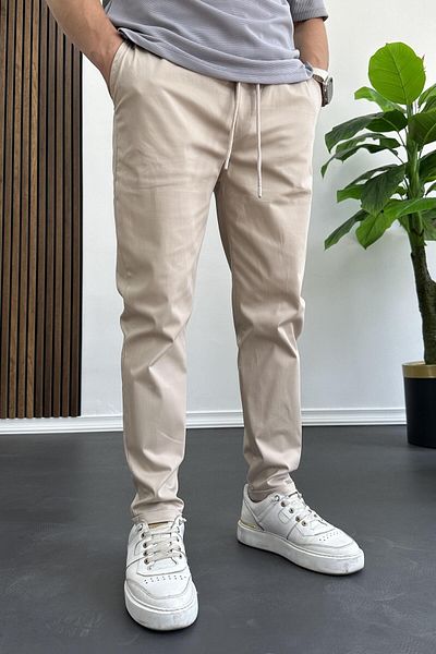 Edwox Beige Men's Trousers - Regular Fit, Edw119