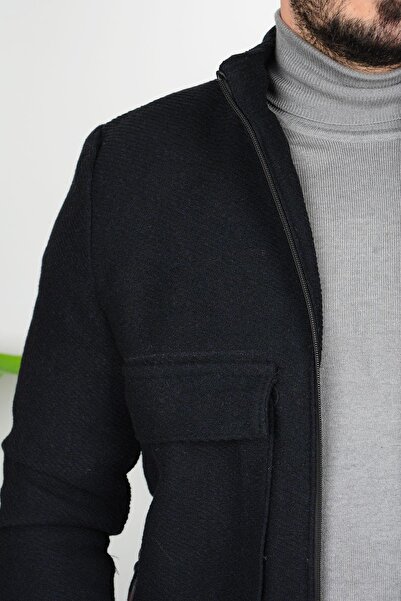 Edwox Темно-синє приталене чоловіче пальто з кишенями та підкладкою Edw033