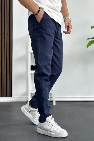 Edwox Ανδρικό Slim Fit Λεπτό Λινό Παντελόνι Navy Blue Edw114