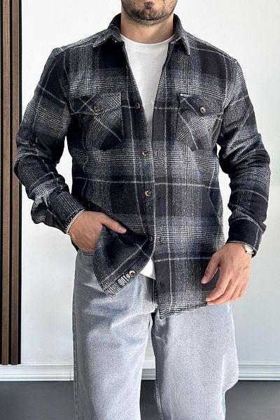Edwox Мъжка черна риза Lumberjack - стандартна кройка Edw199