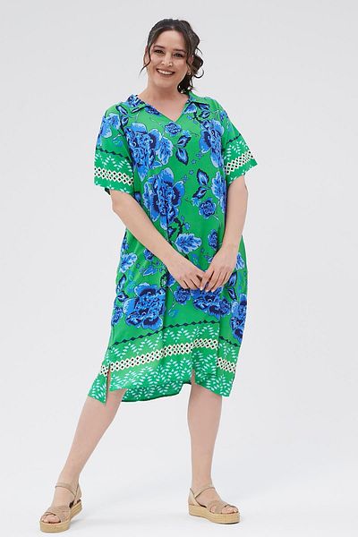 Ebsumu Rochie de damă cu guler cămașă cu fantă laterală cu imprimeu verde