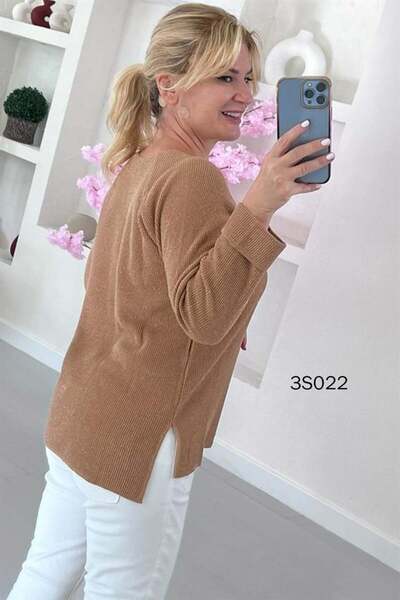 İnce Topuk Glittery Double Sleeve Knitwear Blouse - 3s022