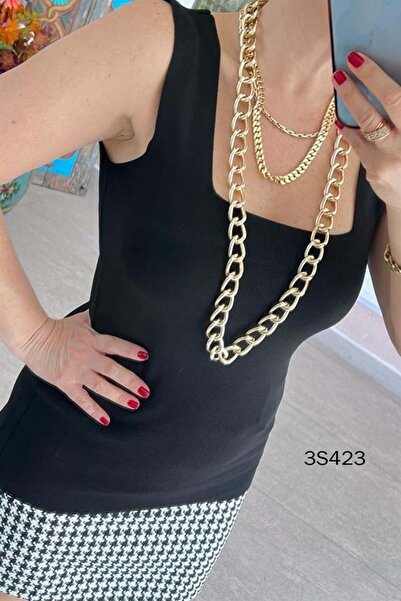 İnce Topuk Null Sleeve Square Collar Knitwear Blouse - 3S423