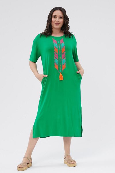 Ebsumu Rochie lungă verde brodata în față pentru damă