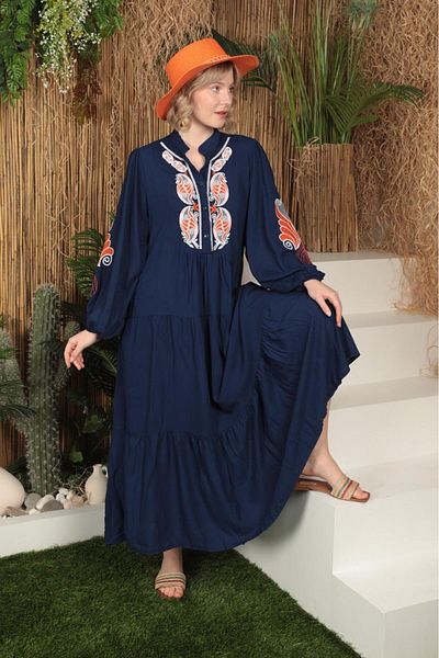 Cardella Rochie din viscoza brodata cu hijab asortat - Maneci si detaliu rochie fata