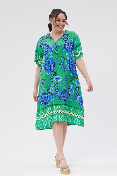Ebsumu Rochie de damă cu guler cămașă cu fantă laterală cu imprimeu verde