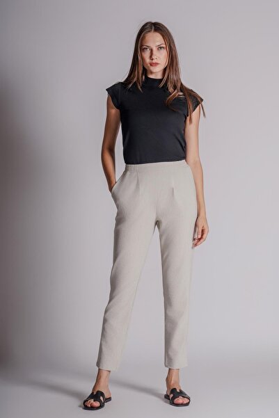 BRACCAS Pantaloni de jogger slim pentru femei de culoare bej - cu buzunare la...