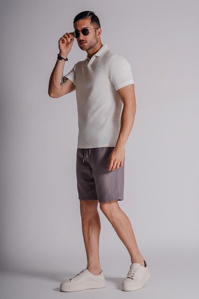 BRACCAS Anthracite Men's Linen Jogger Shorts - Relaxed Fit with Side Pockets and Elastic Waist