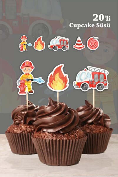 neşeli günlerim Set de 20 de ornamente pentru cupcake cu tematică pompieri