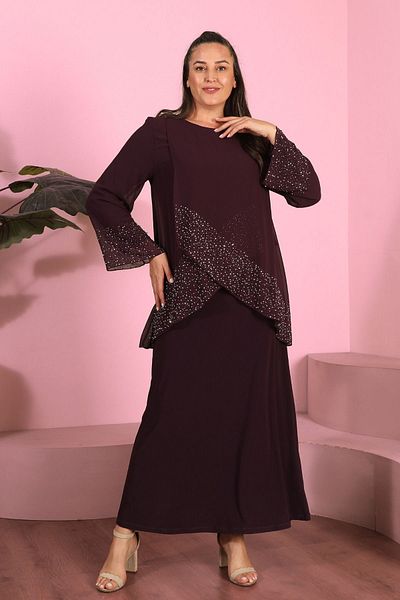 Ferace Îmbrăcăminte Hijab Femei Sifon cu strasuri Hijab Rochie de seară Prune