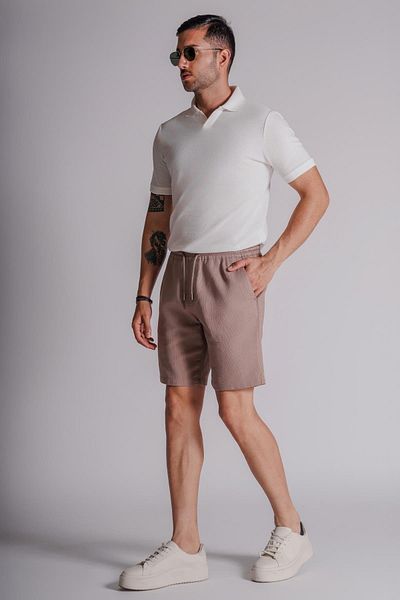 BRACCAS Mink Men's Jogger Shorts - Side Pocket, Elastic Waist Linen Texture, Relaxed Fit