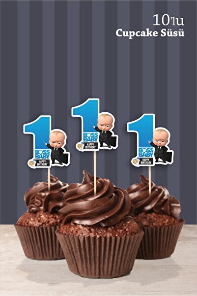 Markasız ucuz Patron Bebek Temalı 1 Yaşında Cupcake Süsü '10lu