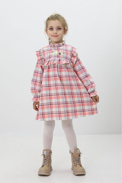 Minigimin Cicileri Rochie mini roșie pentru fete cu imprimeu în carouri și broderie florală