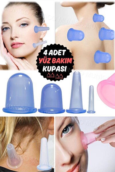 Genel Markalar Yüz ve Boyun İçin Silikon Vakum Fincanları 4'lü Set Yüksek Kal...