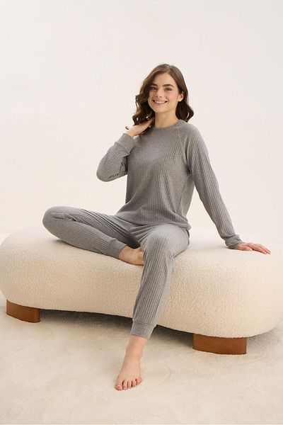 Sevim Set pijama pentru femei Mlelange gri - mânecă lungă C3T7N0O61