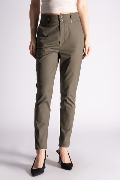BRACCAS Pantaloni slim de damă cu talie înaltă - bumbac, buzunare, kaki